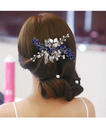 Blue Crystal Pearl Hair Comb Vine: Silver Leaf Headpiece for Bride, Bridesmaid, Girls - Buy Online on GoSupps.com