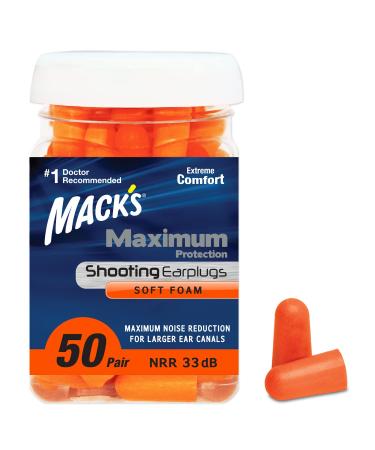 Mack's Maximum Protection Soft Foam Shooting Ear Plugs, 33 dB Highest NRR  Comfortable Earplugs for Hunting, Tactical, Target, Skeet and Trap Shooting