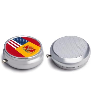 Round Pill Box with American Spain Flag | 3 Compartment Portable Metal Pill Organizer | Decorative Pocket Pill Case - Buy Online on GoSupps.com