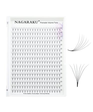 Nagaraku Volume eyelash extension prefabricated compartments 320pcs narrow stem light dense premade fans eyelash extensions artificial eyelashes 16 rows (6d 0.07mm thickness D curl 10mm) 10mm 6d-07-D curl