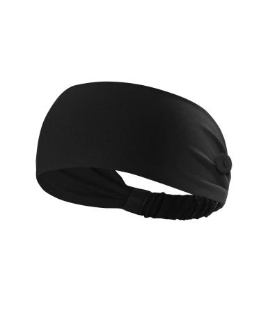 Hanna Roberts Headband with Buttons for Face Masks and Covers  Stretchy and Elastic (Black) Black 1 Count (Pack of 1)