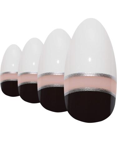 Bling Art Almond False Nails Fake Stiletto Gel Glitter Glossy Acrylic Long 24 Tips Glue (Black White Glossy) - Buy Online on GoSupps.com