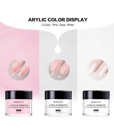 Morovan Acrylic Nail Kit - Professional 3 Color Acrylic Powder Set for Nail Extension with Brush - Nail Art Starter Kit in Clear, White, Pink - Buy Online on GoSupps.com