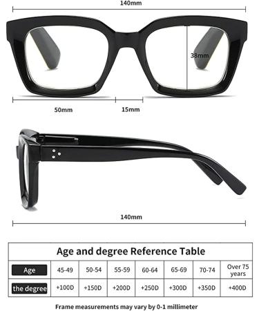 Hubeye Retro Oversized Large Frame Reading Glasses | Blue Light Blocking Computer Reader 1.00 Dioptres | Square Fashion Oprah Style for Women Men | Black - Buy Online on GoSupps.com