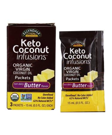 Now Foods Ellyndale Naturals Keto Coconut Infusions Non-Dairy Butter Flavor 3 Pack 0.5 fl oz (15 ml) Each