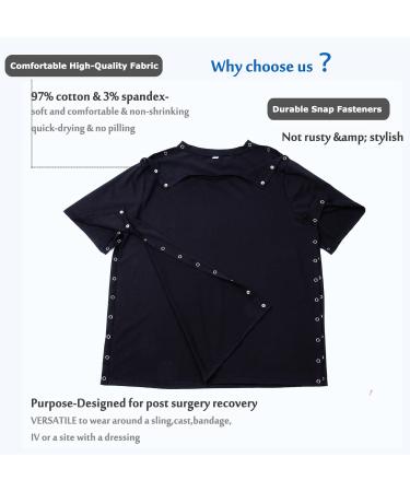 Unisex Shoulder Surgery Rehab Shirt with Discreet Snaps | Chemo Clothing | Short Sleeve Men & Women (Black, X-Large) - Buy Online on GoSupps.com