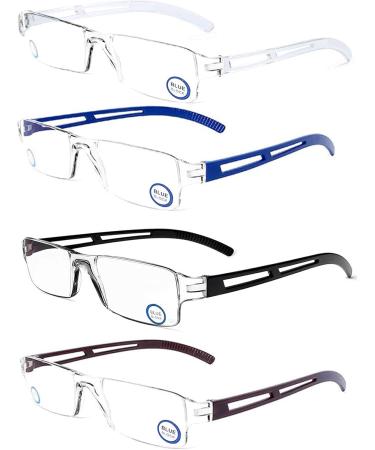 MMOWW 4 Pack Rimless Reading Glasses for Men & Women - Clear Rectangle Blue Light Blocking +1.5 Magnification - Stylish & Comfortable Eyewear - Buy Online on GoSupps.com
