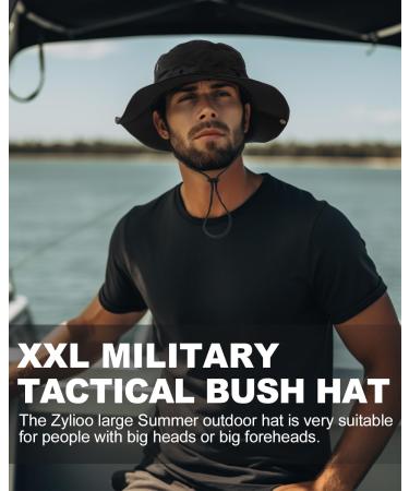 Zylioo XXL Camo Safari Hat - Military Tactical Boonie for Big Heads | Woodland 'Junglescout' Camping Hat XL-XXL Black - Buy Online on GoSupps.com