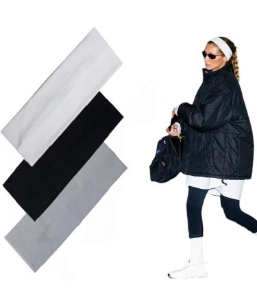 8cm Headbands for Women Men Elastic Hair Bands for Women' Hair Non Slip Soft Cloth Fabric Sweat Headbands Yoga Running Sport Hair Accessories Black Women Headbands (3 Black/Grey/White) Black/Grey/White 3