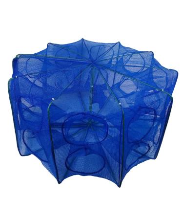 Portable Bait Traps Fishing Nets Foldable - Easy Use Hand Casting Bait Traps Cage Baits Cast Mesh Trap for Fishes, Shrimp, Minnow, Crayfish, Crab, Crawdad Blue Thicken Mesh Material 6 Entrances