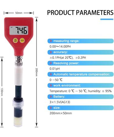 Skin PH Meter Digital PH Tester Changeable Data Hold with Glass Electrode Used for Water Food Cheese Milk Soil - Buy Online on GoSupps.com