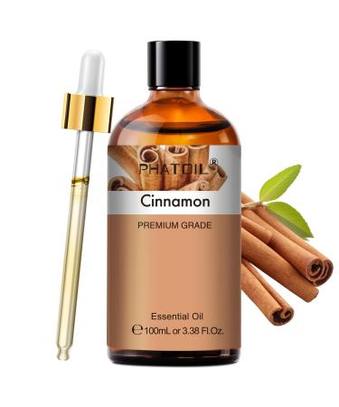 PHATOIL Cinnamon Essential Oil - Pure Essential Oil for Aromatherapy Home Cleaning Skin Care and Home Freshening DIY Candle & Soap Making 3.38 Fl Oz Cinnamon 3.38 Fl Oz (Pack of 1)