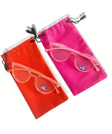 2-Pack Kids Girls Glasses Blue Light Blocking Eye Protection Glasses Gaming Electronics Eye Protect for Girls Orange & Pink Frames Free Carrying Cases & Cleaning Cloths
