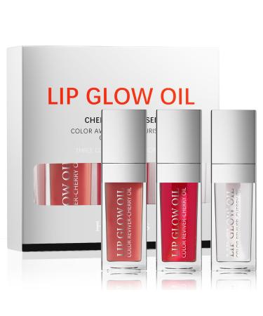 Set of 3 Lip Glow Oil Hydrating Moisturizing Transparent Tinted Plumping Gloss (Set C)