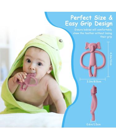 Vicloon Baby Bite Toys - 2 Pack Silicone Dental Aids BPA-Free Chew Rings for Gums Pink Elephant & Brick Red Perfect for 3 Months+ - Buy Online on GoSupps.com
