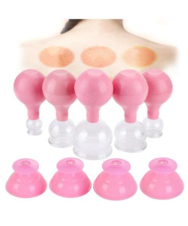 Cupping Therapy Set Silicone Cupping Therapy Facial Cupping Cupping Therapy Promote Blood Flow and Eliminate Stiff Cupping (5 pcs of Glass Cupping Device + 4 pcs of Silicon Cupping ) (Pink)