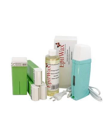 EpilWax - Professional Hair Removal Wax Warmer Kit with 4 x Roll on Aloe Vera Wax Refills, 100 x Hair Removal Strips and Oil