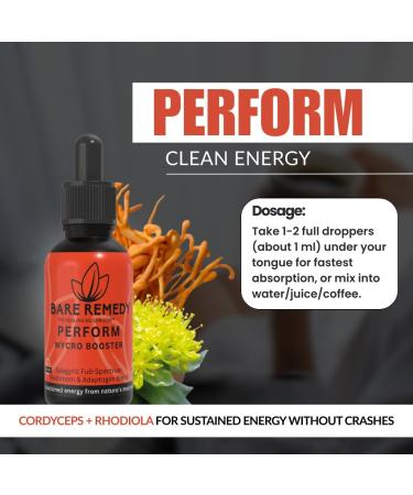 Perform MyCro Booster - Organic Cordyceps Reishi Mushroom Tincture for Energy Stamina & Focus Natural Flavor Liquid Supplement Fruiting Body Extract No Fillers Spagyric Formula 1oz 30 Servings - Buy Online on GoSupps.com