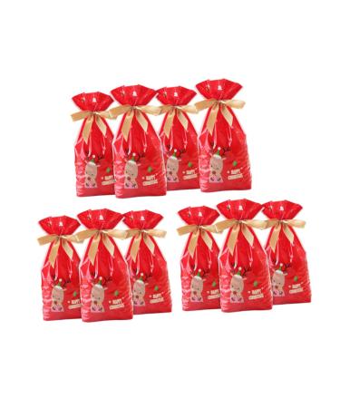 SEWOART 10pcs Christmas Drawstring Bags Red Bags for Elk Christmas Bags Candy Bag Snowflake Crisp
