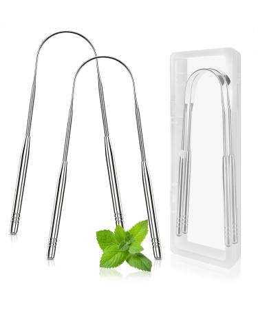 EZ Cozy 2 Pack Tongue Schaber reduce bad breath stainless steel tongue scraps for adults metal tongue cleaner for oral care and fresher breath easy to use tongue scraper with case U-shape