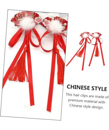 ibasenice 3 Pairs Children's Hairpin Butterfly Hair Clips Chinese New Year Hair Clips Hair Clip Accessories Polymer Clay Cane Styling Hair Clips Decor Red Fabric Ribbon Woman Chinese Style - Buy Online on GoSupps.com