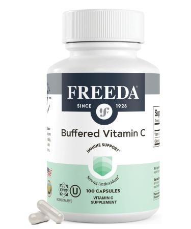 FREEDA Buffered Vitamin C 500mg Non-Acidic Calcium Ascorbate Immune Support & Antioxidant Kosher Gentle on Stomach 100 Capsules 100 Count (Pack of 1)