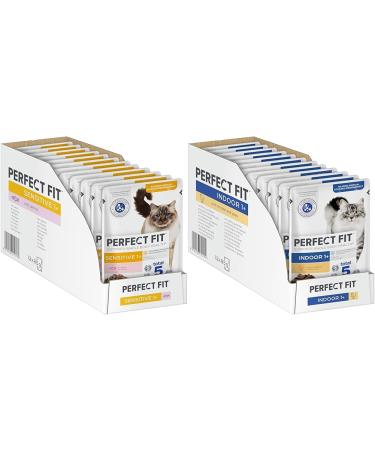 Sensitive 1+ - wet food for adults sensitive cats from 1 year & indoor 1+ - cat nacial feed in a portion bag for adult domestic cats from 1 year Bundle with Katznass fodder 85 g (12 pack)