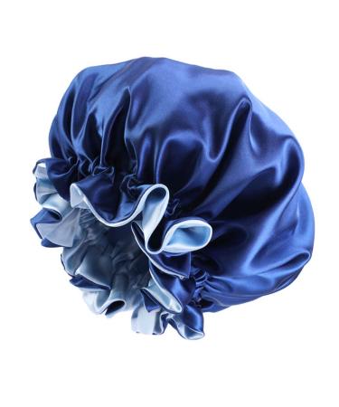 Solid Color Silky Satin Bonnet Cap Bonnets for Women Silky Bonnet for Curly Hair Women Hair Wrap for Sleeping Double Layers Royal Blue