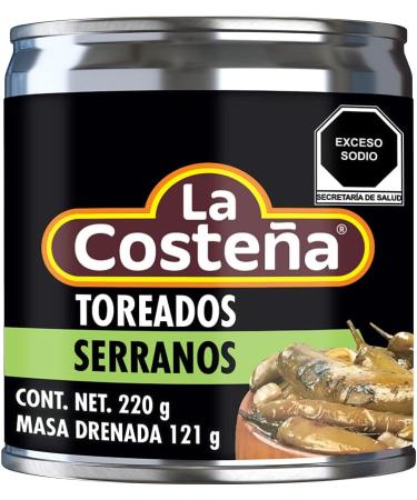 La Costena Serrano Toreados 220g / Mexican Spicy Roasted Serrano Chilli Peppers Canned Chillies Hot Pickled Serrano Peppers - Buy Online on GoSupps.com