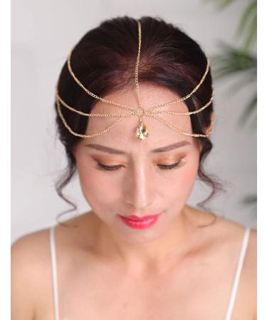 Denifery Bridal Boho Silver and Gold Rhinestone Head Chain Bridal Headpiece Bohemian Wedding Hair Accessories