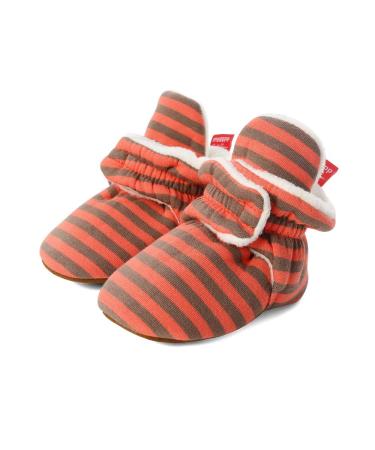 LACOFIA Baby Boys Girls Anti-Slip Soft Sole Slipper Booties Infant Winter Crib Shoes 0-6 Months B Orange Stripes
