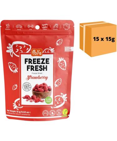  POL'S POL'S FREEZE FRESH Pack of 15 freeze-dried strawberries 100% whole strawberries no added sugar vegan lactose-free gluten-free 15 x 15 g - Buy Online on GoSupps.com