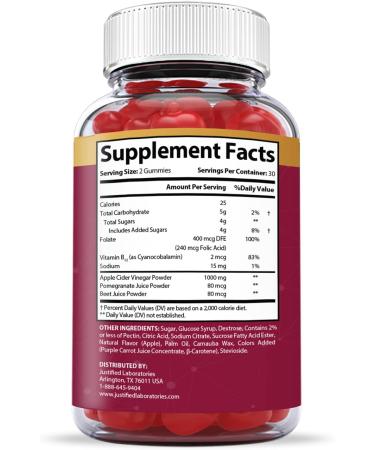 Justified Laboratories Keto ACV Gummies 1000MG with Pomegranate Juice, Beet Root, B12 - 60 Count - Buy Online on GoSupps.com