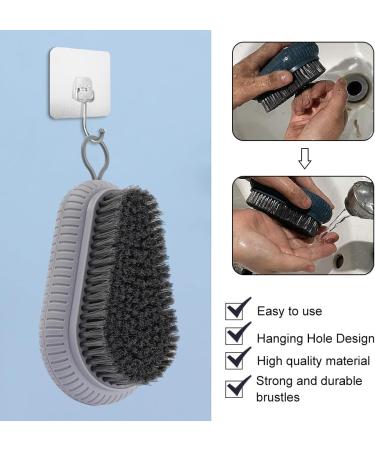 Riisoyu Nail Brush Set - 2 Durable ABS Hand Brushes & Glue Hooks for Clean Cuticles Fingernails and Bathroom Sink - Gray & Blue - Buy Online on GoSupps.com
