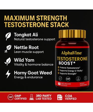 ALPHAVINE Testosterone Booster for Men Horny Goat Weed Tongkat Ali and Saw Palmetto 60 Capsules - Buy Online on GoSupps.com