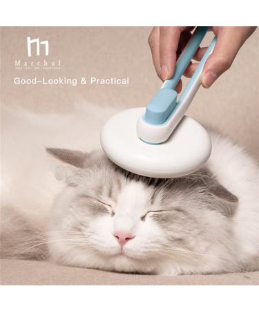Marchul Self-Cleaning Slicker Brush for Cats and Small Dogs - Grooming, Shedding, and Massage Tool for Short or Long Hair - Removes Loose Undercoat and Tangled Fur - Small Pet Hair Brush - Blue - Buy Online on GoSupps.com