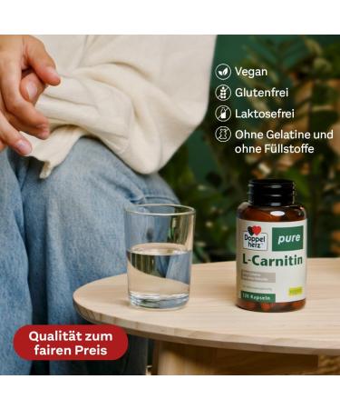 Double Heart Pure L-Carnitine - Vegan Amino Acid Capsules - 120 Gelatin-Free Capsules - No Fillers Perfect for Vegans & Vegetarians - Buy Online on GoSupps.com