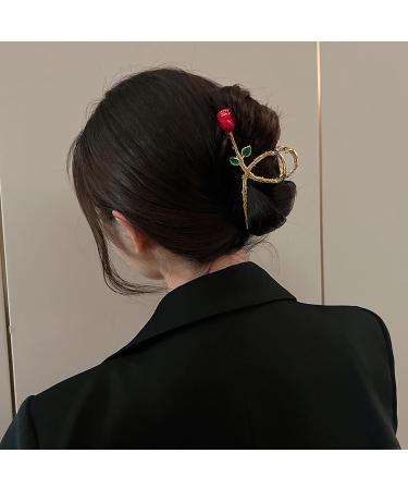 Red Rose Flower Hair Claw Clip - Non-Slip Large Metal Barrette for Thick Hair - Women's/Girls' Fashion Accessory - Buy Online on GoSupps.com