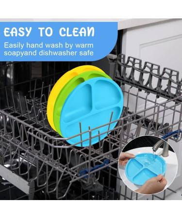 Vicloon 3Pcs Silicone Baby Suction Plates Set - Non Slip Divided Dishes for Toddler Self Feeding - Fits Most Highchairs - Blue/Green/Yellow - Buy Online on GoSupps.com