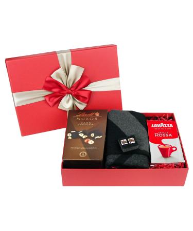 Luxury Hamper Present with Scarf Cufflinks & Coffee for Holiday Season Men Dad Husband Fianc - Scarf Cufflinks Coffee Red