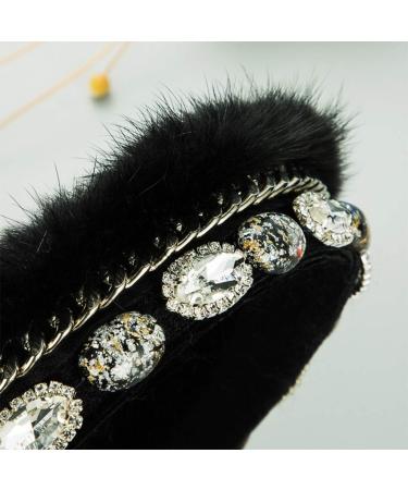 amangul Women Furry Plush Headband Prom Hair Hoop Crystal Chain Bandana - Buy Online on GoSupps.com