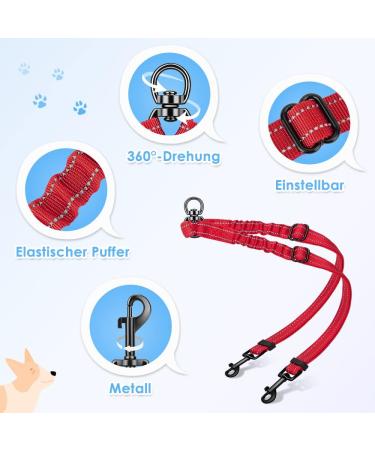 Nasjac Double Dog Leash - No-Tangle 360 Rotatable Bungee Leash for Small Medium & Large Dogs | Adjustable Shock-Damping & Reflective | Perfect for Running & Training - Buy Online on GoSupps.com