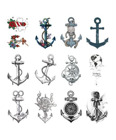 SanerLian Anchor Ship Temporary Tattoo Sticker Waterproof Fake Tatoo Men Women Adult Boys Teens Body Art 10.5X6cm Set of 12 (SF141)