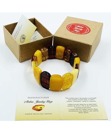 Natural Baltic Amber Stretch Bracelet - Handmade Multicolor Amber Jewelry from Certified Amber Beads - Buy Online on GoSupps.com