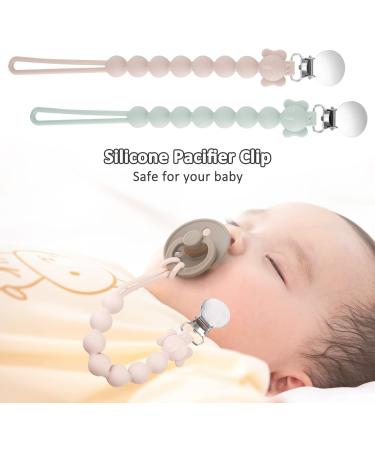 BPA Free 2PCS Silicone Pacifier Clips for Girls | Baby Shower Gift | Green & Pink - Buy Online on GoSupps.com