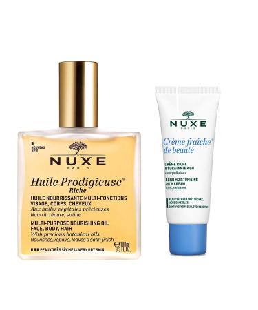 Nuxe Huile Prodigieuse Riche Multi-Purpose Oil 100ml + Cr me Fra che de Beaut Rich Moisturising Cream 48H 15ml Offered