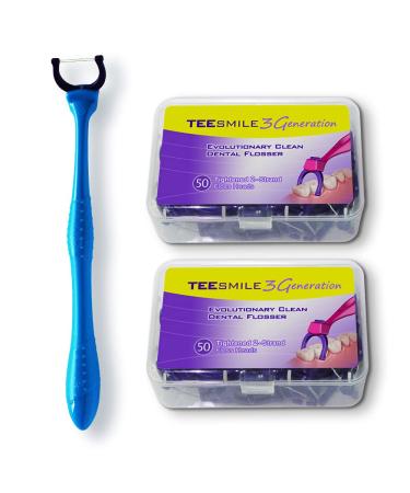 TEEsmile Evolutionary Clean Dental Flossers Kit of Handle(s) Plus Refillable Heads (1 Long Handle 100 Tightened 2-Strand Refills) 101 Piece Set +100 Tightened 2-strand Refills