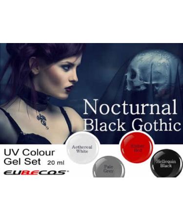 EuBeCos NOCTURNAL BLACK GOTHIC UV color gel set in a value pack of 4 x 5 ml MADE IN GERMANY