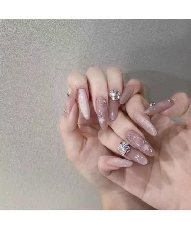 Handmade nail art wearing armor hollowed out star shaped bride detachable almond shaped false nails(M) - Buy Online on GoSupps.com