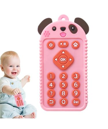 Tylyworth remote-controlled bite rings silicone bite rings for babies |Pedagogical bite rings in a remote -controlled form - chewable chewing play stuff with cartoon dog for small children from 3 months pink